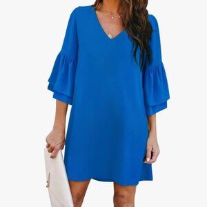 Belongsci Blue Bell Sleeve Shift Dress (NWT)